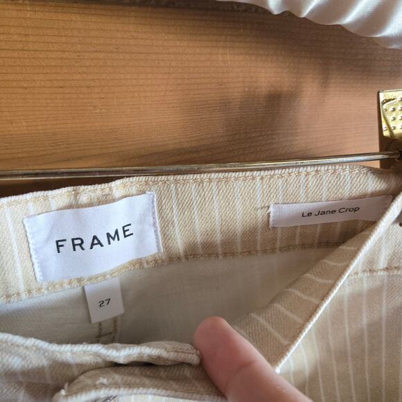 Frame Le Jane Crop Striped High Rise Straight Leg Jean Sand 27 Raw Cuff - Picture 5 of 5